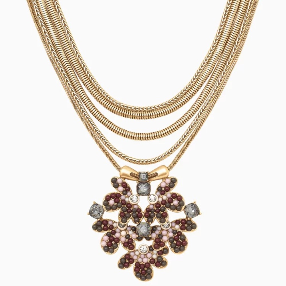 Stella & Dot Lindley Pendant Long Gold Flower Necklace